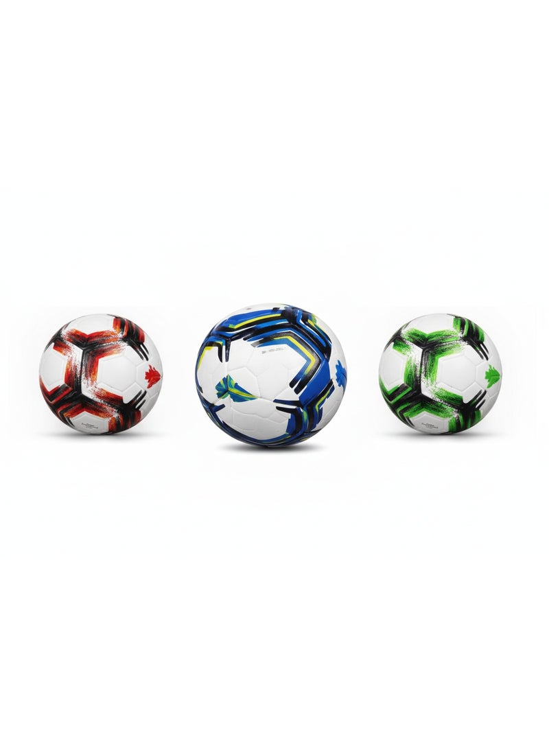 Football Set Pack of 3 Size 5 PU Leather Soccer Balls High Grip Durable Training Balls for Indoor Outdoor - Image 1